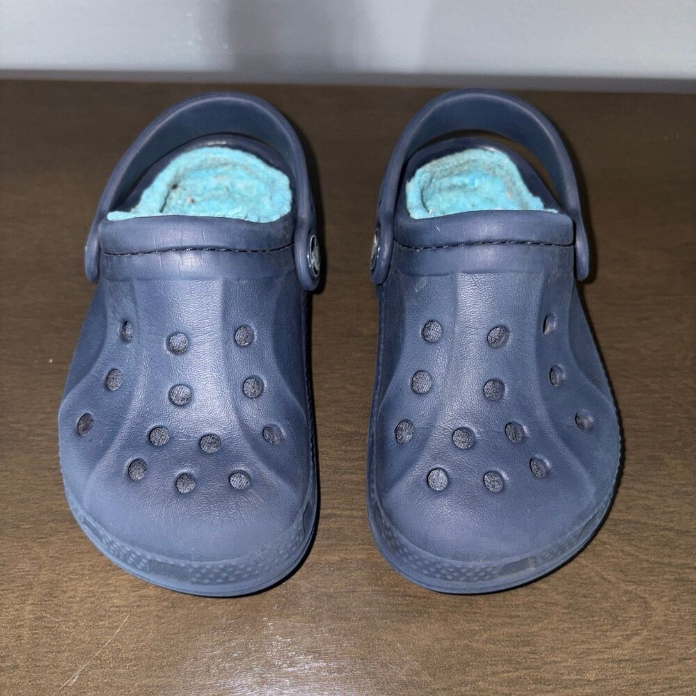Crocs Lined Clogs Slip On Shoes Toddler Kids 6 C 7 Blue - Picture 3 of 10